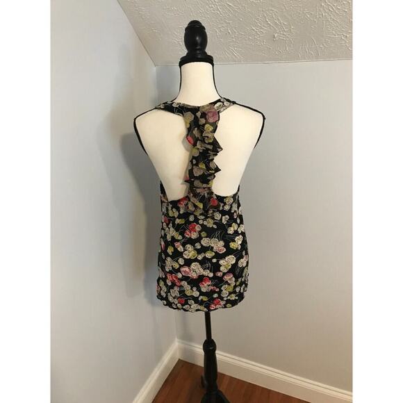 Anthropologie Ric Rac Black Floral Print Racerback Tank Top - Size Medium - Picture 2 of 8